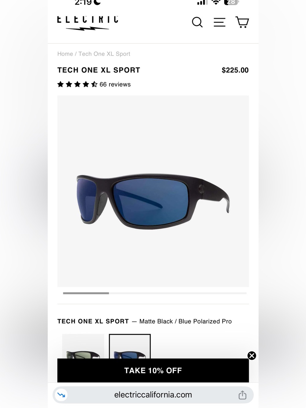 Electric Tech One XL Sport Sunglasses — Matte Black with Blue Lenses